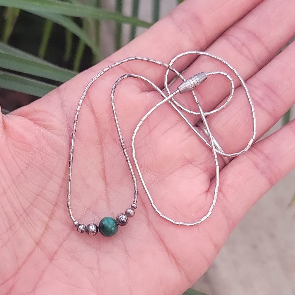 Vintage Native American handmade sterling balls, malachite ball, liquid silver h - Picture 14 of 14